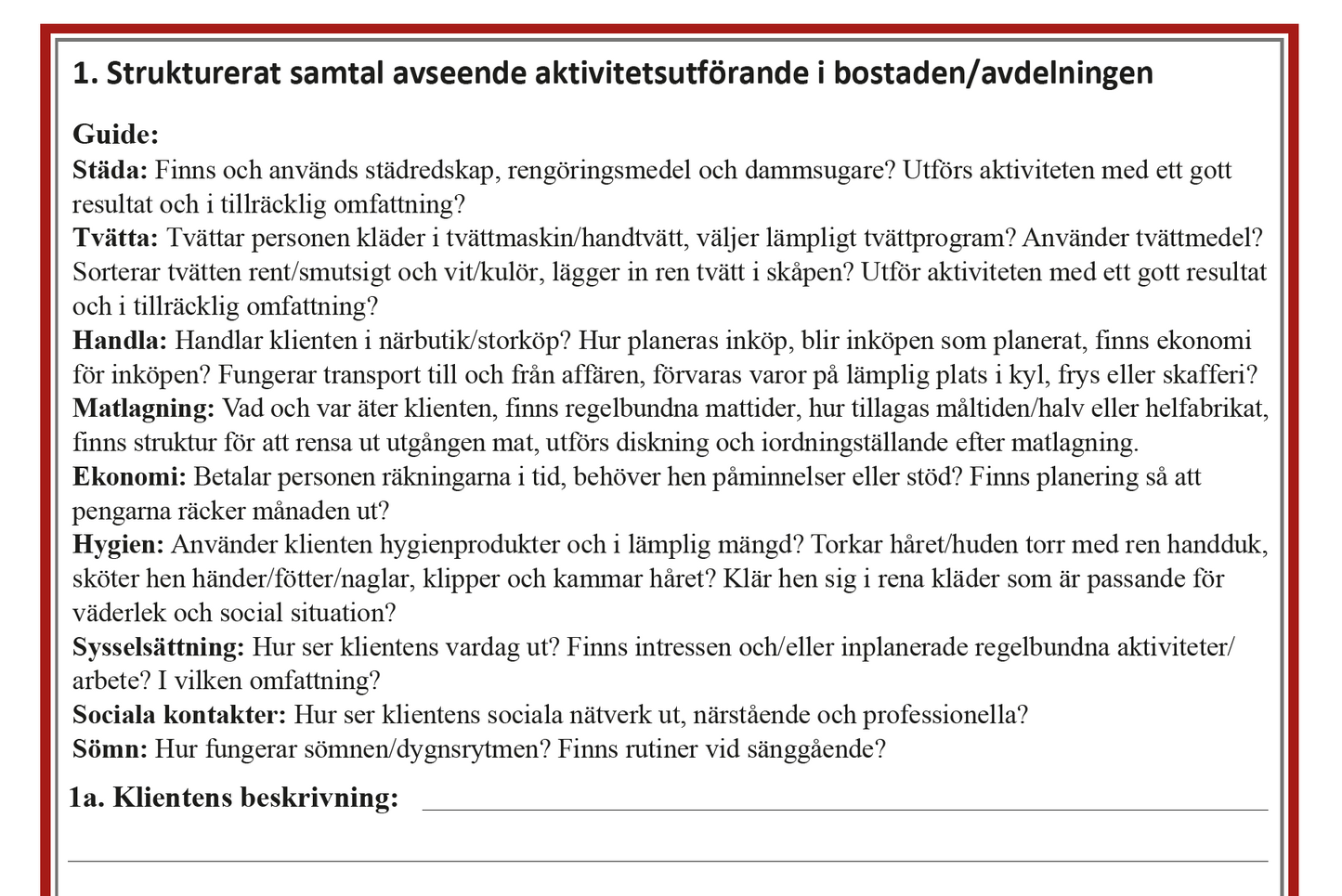 MIN FÖRMÅGA – Strukturerad bedömning av vardagsfunktion (ADL)