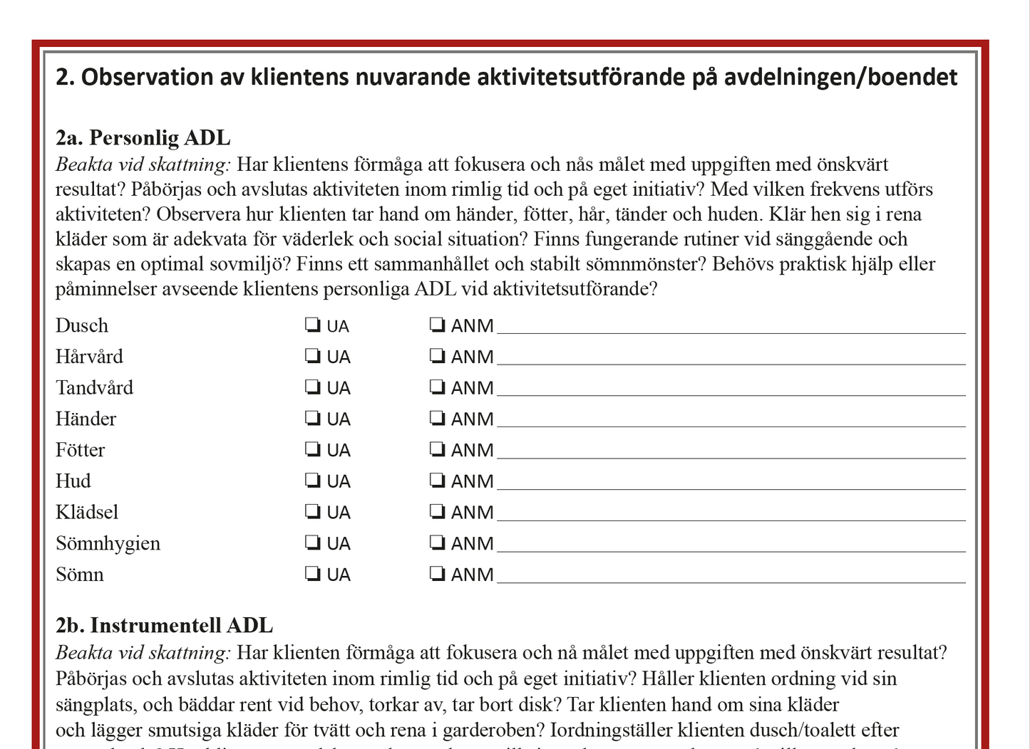 MIN FÖRMÅGA – Strukturerad bedömning av vardagsfunktion (ADL)