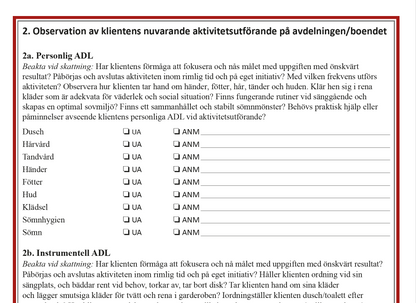 MIN FÖRMÅGA – Strukturerad bedömning av vardagsfunktion (ADL)