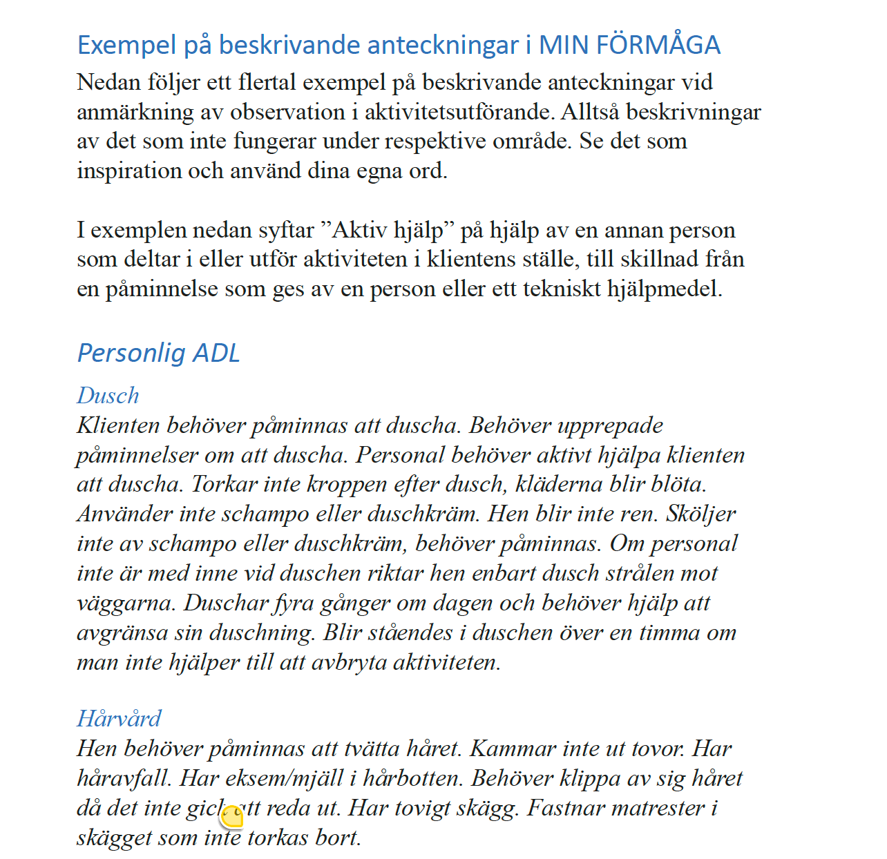 MIN FÖRMÅGA – Strukturerad bedömning av vardagsfunktion (ADL)