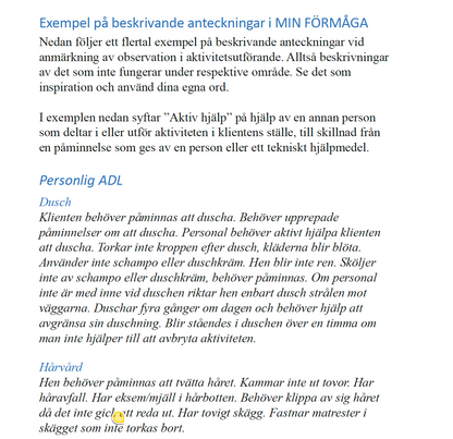 MIN FÖRMÅGA – Strukturerad bedömning av vardagsfunktion (ADL)